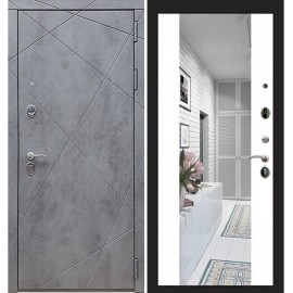 DL - Входная Дверь мод. ДЛ-202 бетон тёмный / Зеркало бетон светлый, Зеркало  шагрень белая (3К.110-SNT)