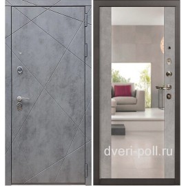 DL - Входная Дверь мод. ДЛ-202 бетон тёмный / Зеркало бетон светлый, Зеркало  шагрень белая (3К.110-SNT)