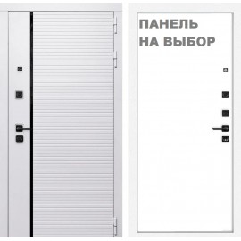 DLB - Входная Дверь ЛБ-314 Шагрень Белая / МДФ Белый / вставка из пластика Черная (без внутренней панели)